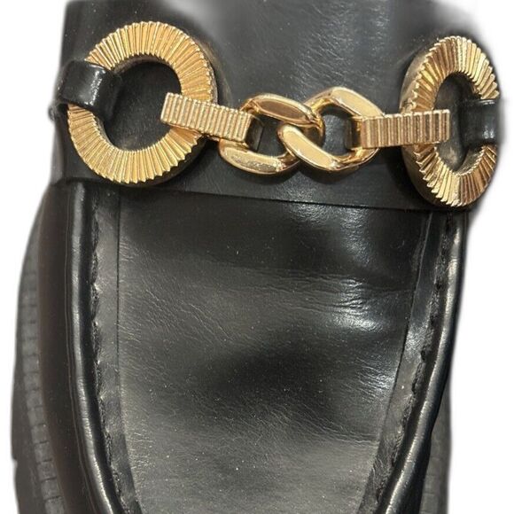 Zara Gold Chain Loafers Black Chunky Platform Lug Faux Leather Size 39 US 8 - Picture 8 of 8